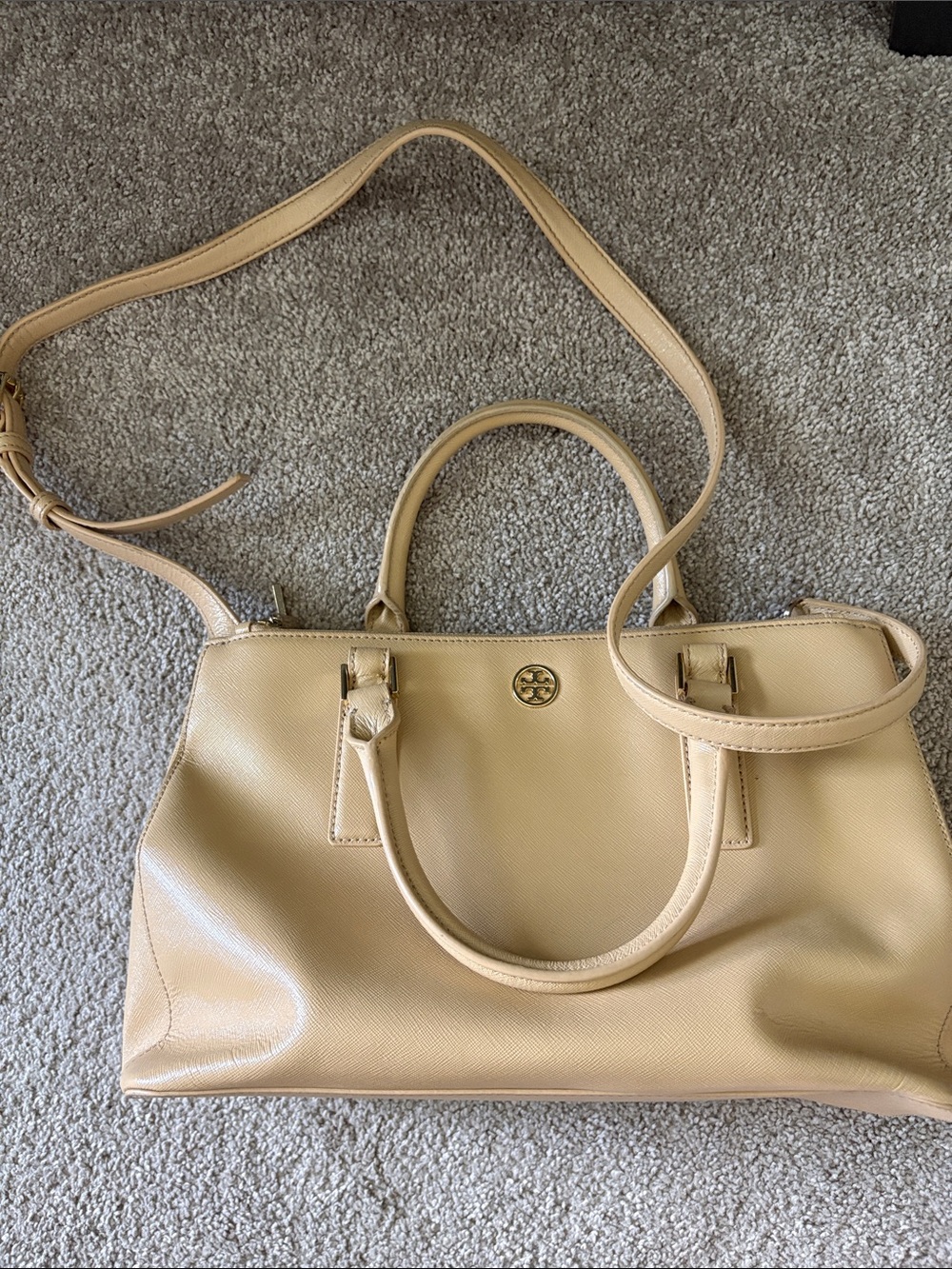 Tory Burch Light Beige Leather Satchel with Removable Strap